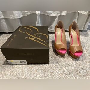 Enzo Angiolini Tan and Pink High Heels Peep Toe